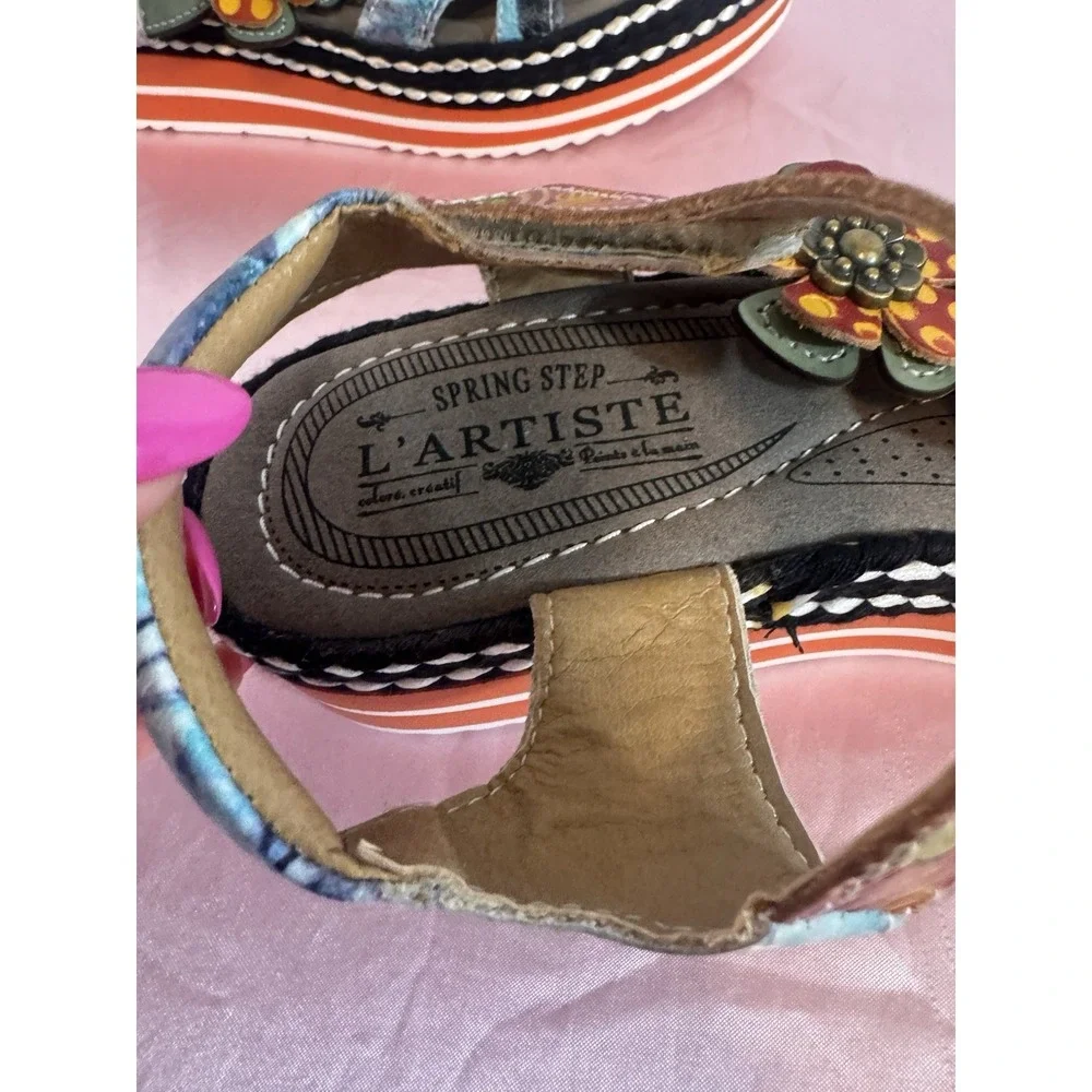 L'Artiste by Spring Step Womens Laga‎ Leather Sandal Plum Multicolored Sz 6.5 37